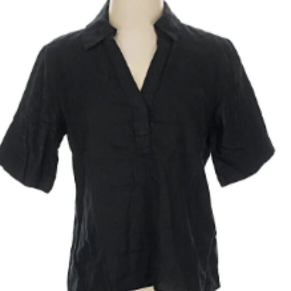 J. Crew Tops - J. Crew Short Sleeve Black V Neck Collar Viscose Crop Top Size XL NWOT